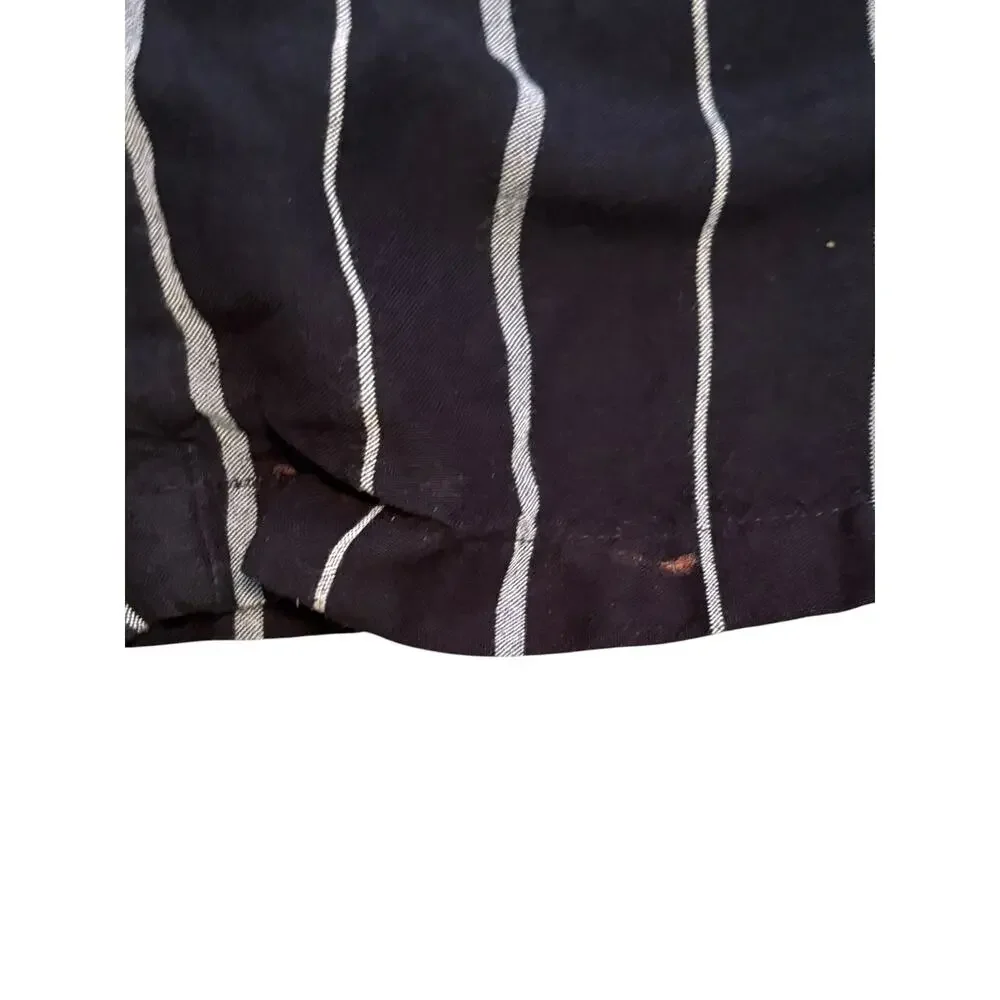 Black White Pinstripe Linen Rayon Wide Leg Cropped Pants XL Casual Coastal Boho - Picture 4 of 9